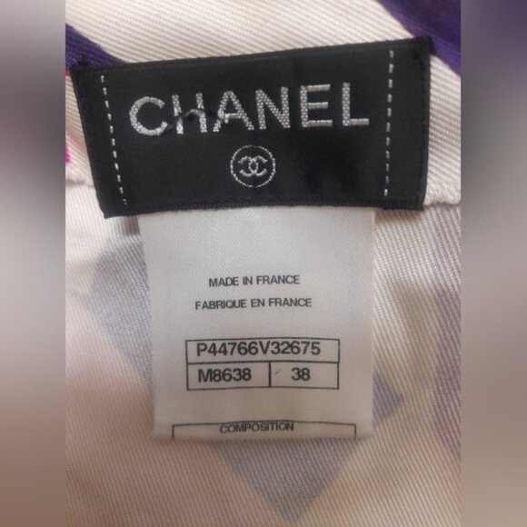 Chanel Multicolor Stripe Print Silk Twill Blouse FR 38 - Picture 8 of 13